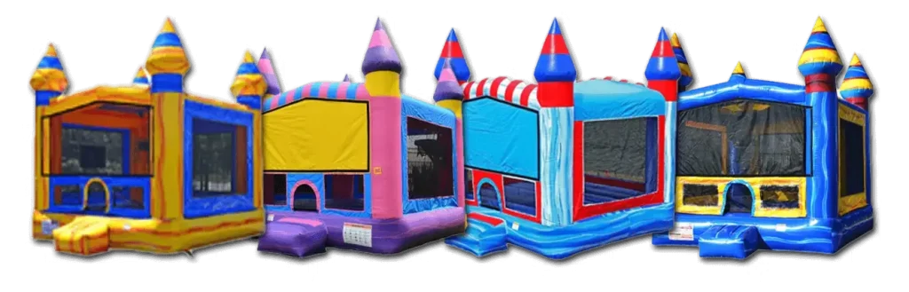 Bounce house rentals banner showing inflatable units available in Wheaton IL